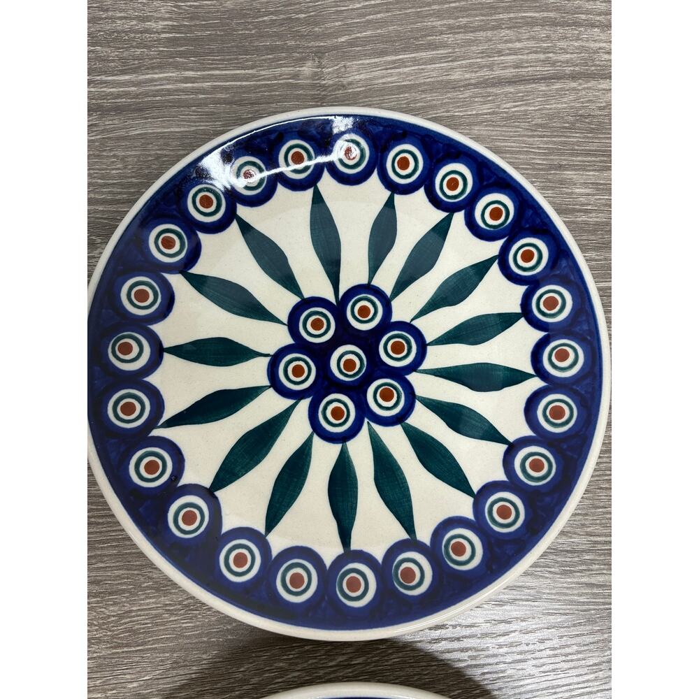 Boleslawiec Polish Handcrafted Pottery Dessert Plate (4) "Peacock" Pattern - Picture 4 of 10